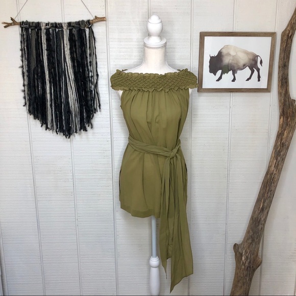 Escada Tops - Escada green off the shoulder cotton blouse